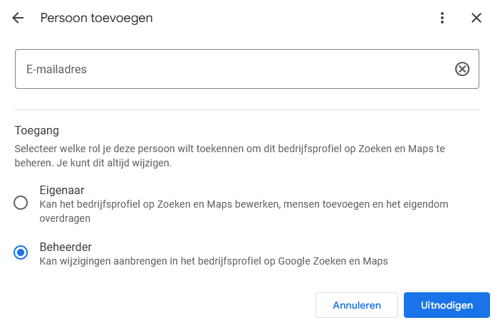 persoon toevoegen aan Google Mijn Bedrijfsprofiel.